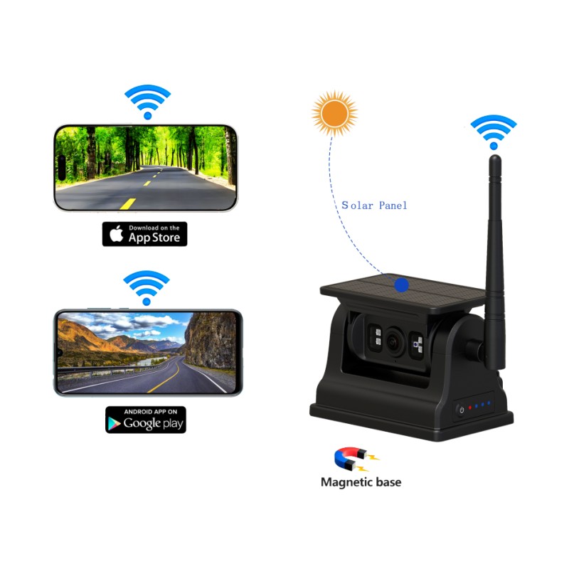 1080P WiFi Simsiz Arxa Görünüş Kamerası Android iOS üçün Günəş enerjisi ilə doldurulması və maqnit qurğusu