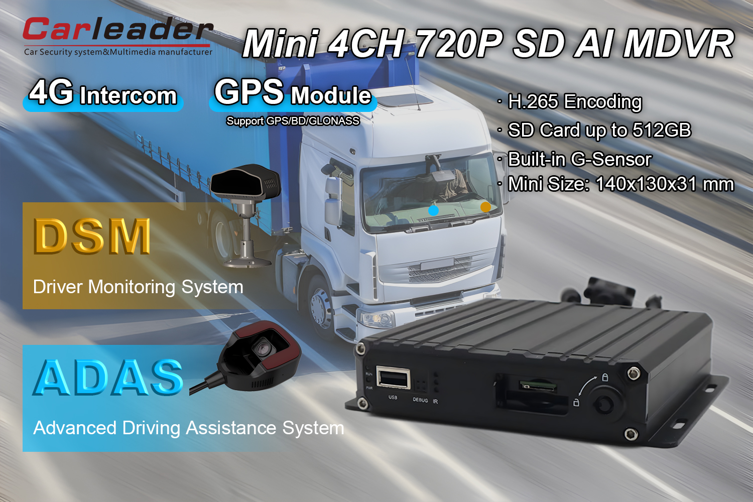 4CH AHD 1080P SD Kart AI MDVR DSM ADAS dəstəyi