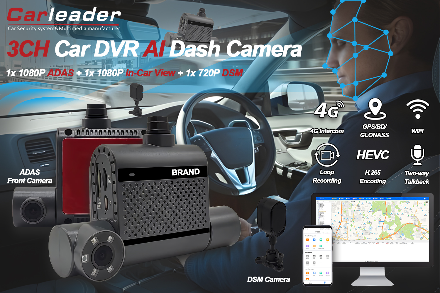 ADAS və DSM ilə 4G Dual AI Dash Kamera