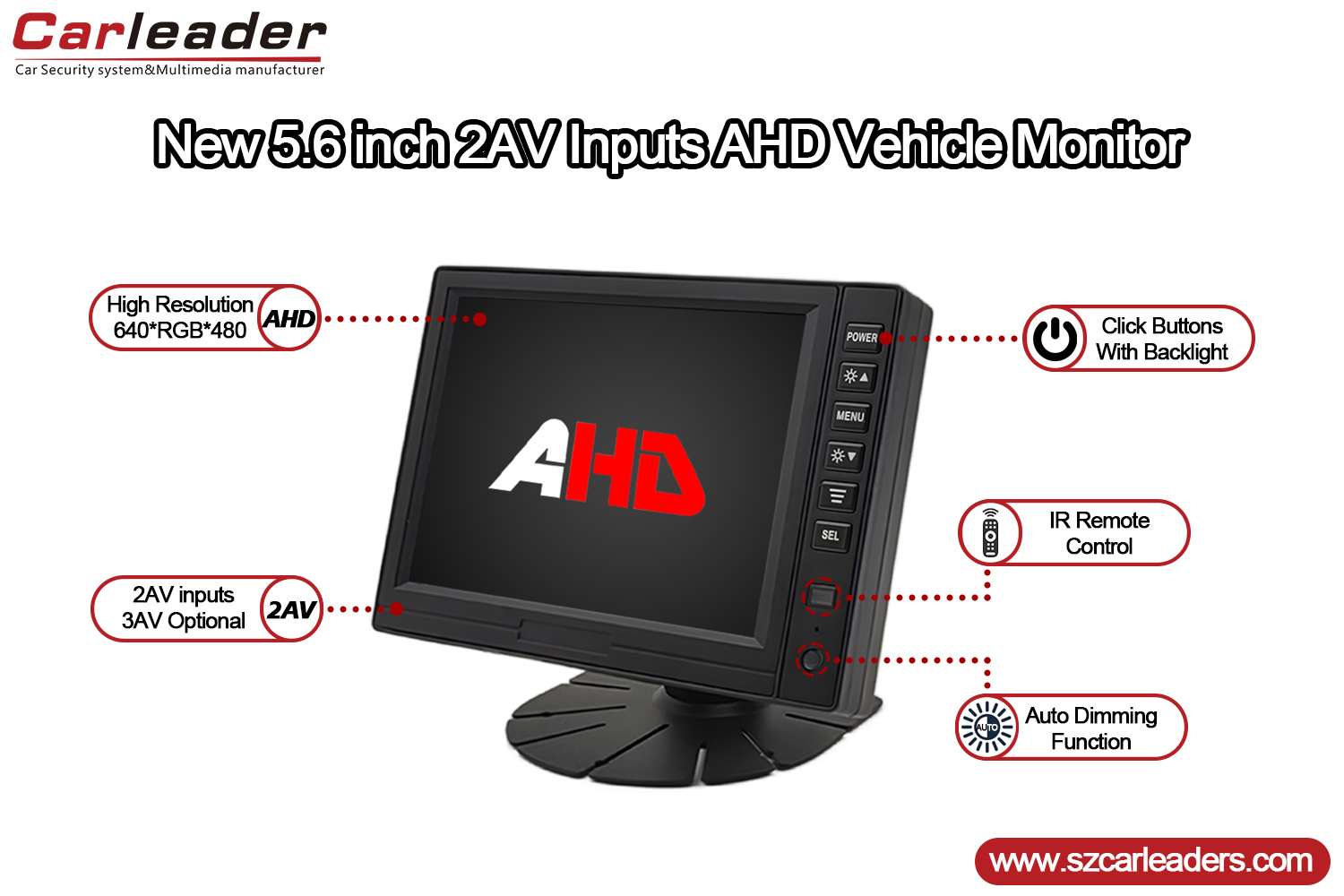 5 düymlük TFT LCD Rəqəmsal Panel AHD Monitor