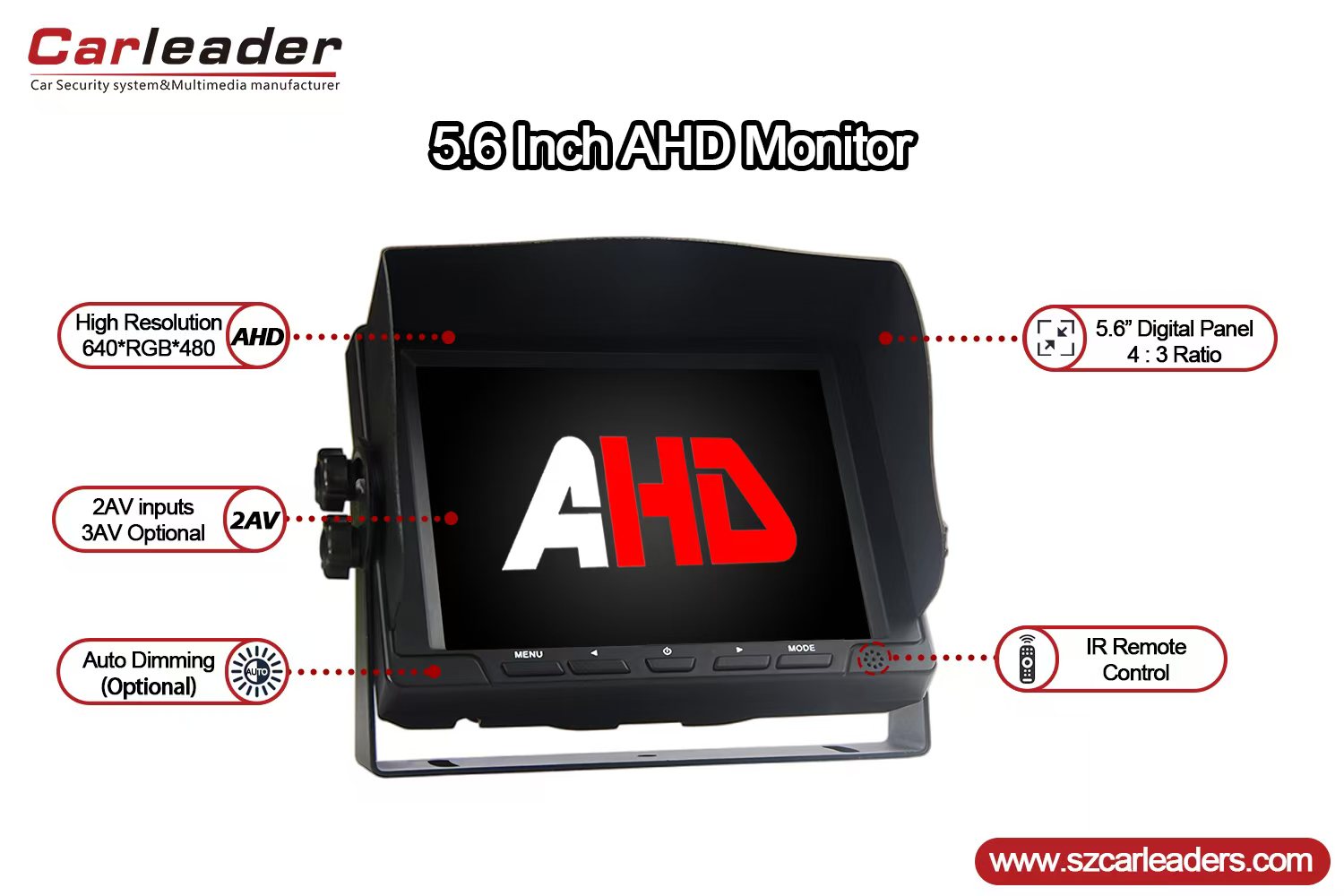 Yeni 5.6 düymlük AHD Dash Mount Arxa View Monitor