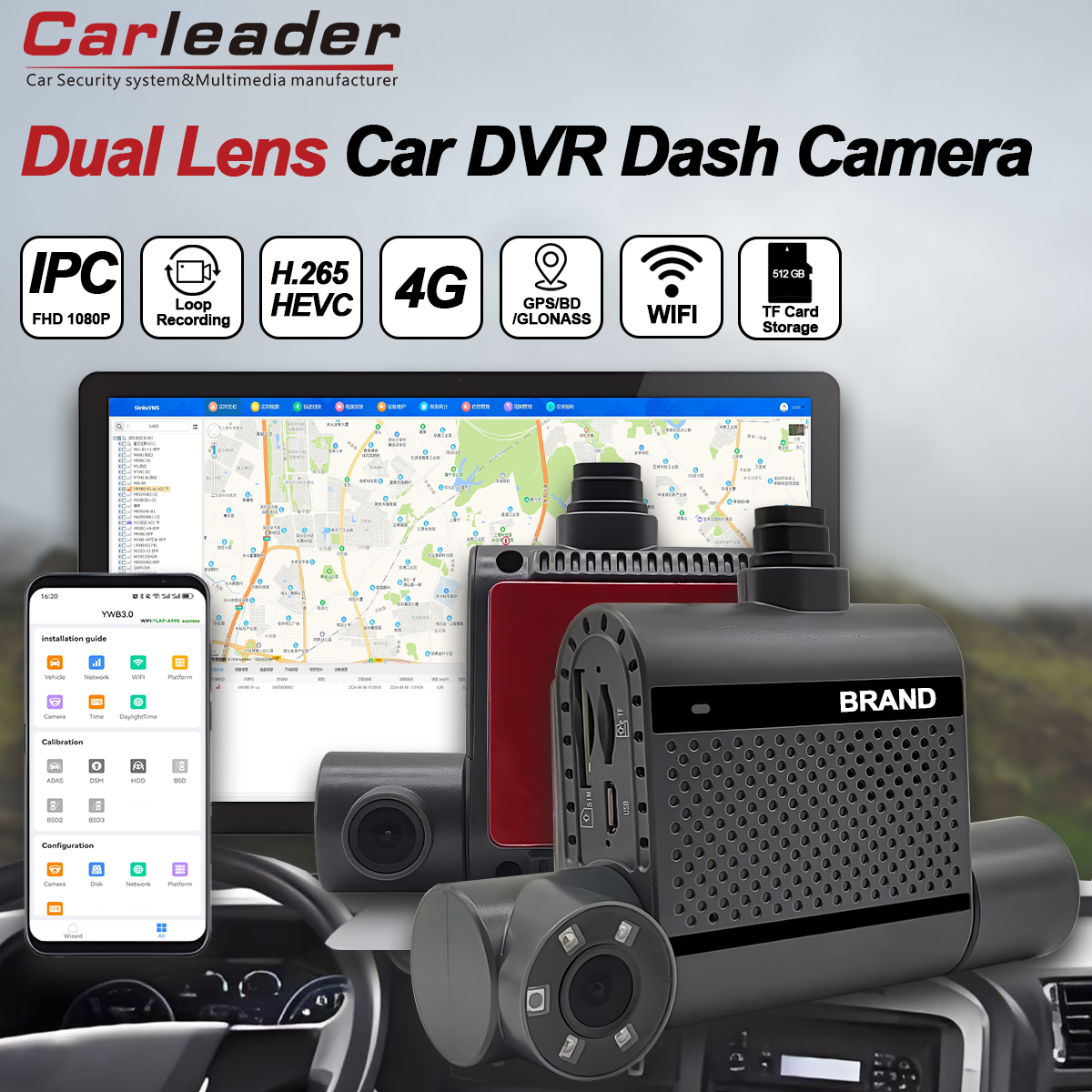 Carleader Dual 2ch HD 1080p Car Dash Cam ilə təmin edilmiş donanma mangementi