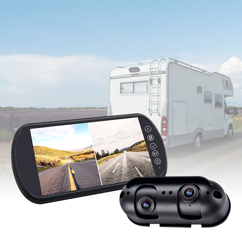Carleader 7 düymlük ikili linzalı Split Görünüş Güzgü Monitoru Sistemi ilə RV / Motomotomobilinizi qoruyun